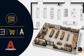 create showroom floor plans, retail layouts, commercial cad drawings