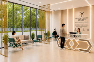 do 3d hospital interior design, medical center, pharmacy, dental clinic room