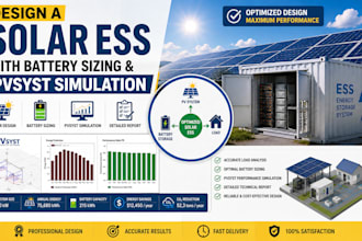 design a solar ess with battery sizing and pvsyst simulation