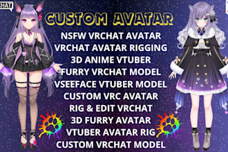 rig and edit nsfw vrchat avatar, 3d anime vtuber, furry vrchat model, vseeface