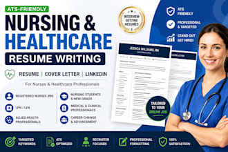 write an ats nursing resume, healthcare resume, medical CV and cover letter
