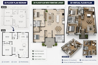transform 2d to 3d floor plan architecture autocad interior design redraw