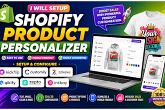 setup shopify product optimizer kickflip customily qikify zepto inkebay, zakeke