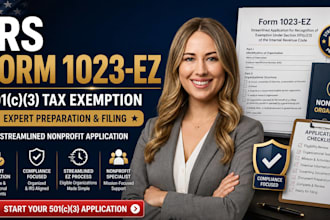 expertly prepare and file irs form 1023 ez for 501c3 tax exemption