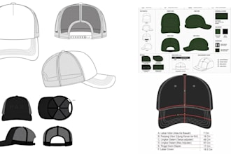 design custom hat cap tech pack and 3d mockup