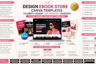 design ebook store canva templates celebrity gossip VIP fashion godaddy website