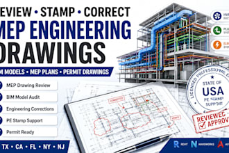 review stamp and correct tx ca fl ny nj mep engineering, bim models and drawings