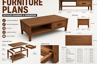 design custom furniture plans with detailed drawings and dimensions