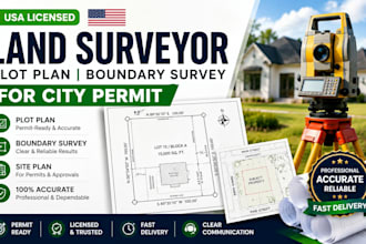 provide USA licensed land surveyor, plot plan, boundary survey for city permits