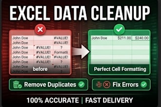 perform excel data cleaning, formatting, and validation