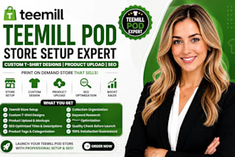 setup teemill pod store custom tshirts design print on demand product seo upload