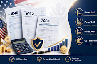 prepare USA form 7004, form 1040, and form 1065 tax returns