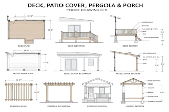 draw deck, porch, patio cover, pergola and outdoor structure plan for permit