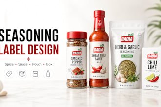 design luxury seasoning label, spice jar, sauce, pouch, mylar box for your brand