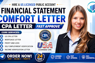 prepare audited financial statement licensed US CPA comfort letter profit loss