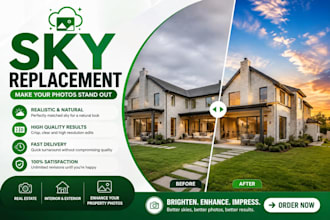 replace sky, green grass, and fire in fireplace in real estate photos