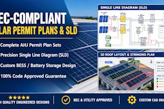 design solar single line diagram sld, battery storage and solar pv permit