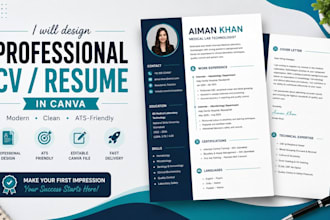 design a professional ats friendly resume or CV in canva
