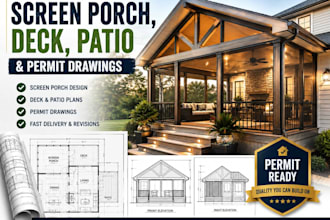 design custom screen porch deck patio fireplace and permit drawings