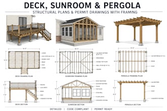 prepare deck, sunroom, pergola structural plans and permit drawings with framing