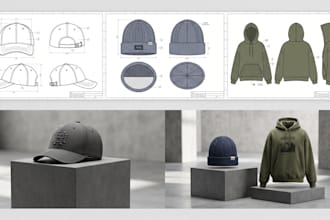 design custom hats, caps, beanies and hoodies with 3d mockups and tech packs