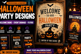 design halloween party welcome sign event signage  halloween flyer invitation
