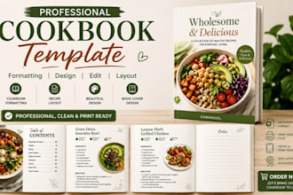 write healthy recipe cookbook design, cookbook formatting, meal plan design