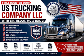 register your US trucking llc with usdot mc and boc3 ein