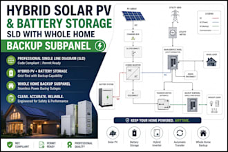 hybrid solar pv and battery storage sld with whole home backup subpanel