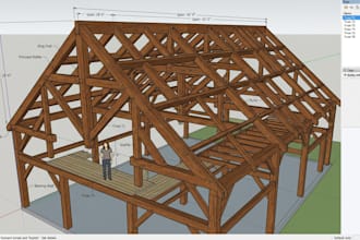 design wood trusses, timber structures, roof framing in sketchup 3d