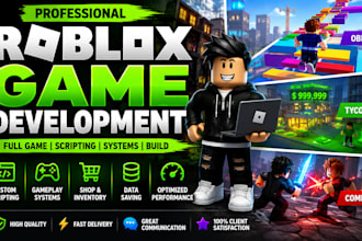 create roblox full game, scripting, tycoon, build obby, full game development