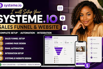 build systeme io sales funnel, landing page, systeme io website and automation