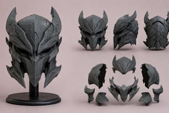 design custom 3d printable cosplay armor, helmets, masks, swords and props
