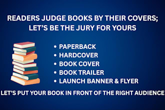 design book cover, paperback, hardcover, mockup launch flyer, banner and trailer