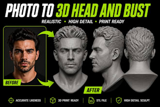 sculpt realistic photo to 3d head bust stl for 3d printing