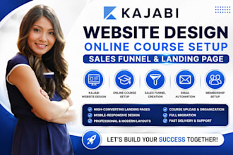 design kajabi website, landing page, kajabi course migration, email automation