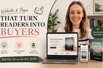 design book sales landing page, author website and amazon book promotion