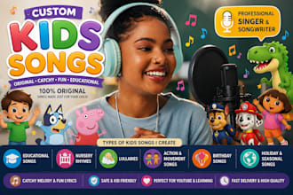 write and sing kids songs, nursery rhymes lullaby for your youtube channel