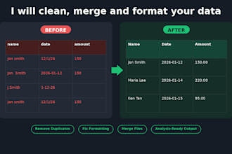clean, merge and format your excel, CSV or messy data