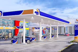 3d design filling station gas station fuel pump convenience store charging port