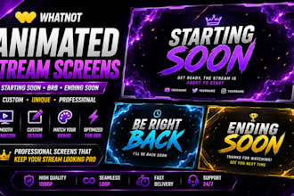 create animated starting soon brb and ending soon screens