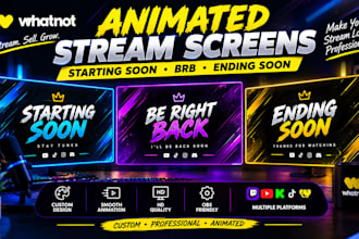 create animated starting soon brb and ending soon screens