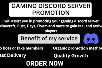 discord server promotion, discord growth, minecraft, rust, fivem promotion