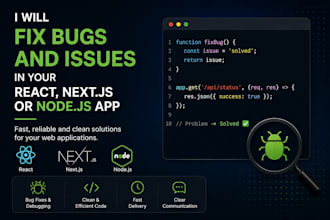 fix bugs and issues in your react nextjs or nodejs app