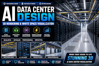 create ai data center design, 3d rendering and white space visualization