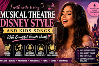 sing musical theatre, disney style and kids songs with female vocals