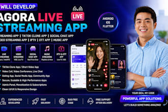develop agora live streaming app tiktok clone app music app streaming app TV app