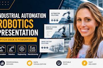 design industrial automation presentation, robotics pitch deck, powerpoint decks