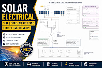 create solar electrical sld conductor sizing and ocpd calculation drawing