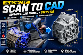 convert 3d scan stl mesh to step and editable  mechanical cad for manufacturing